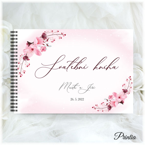 Wedding book with pink flowers